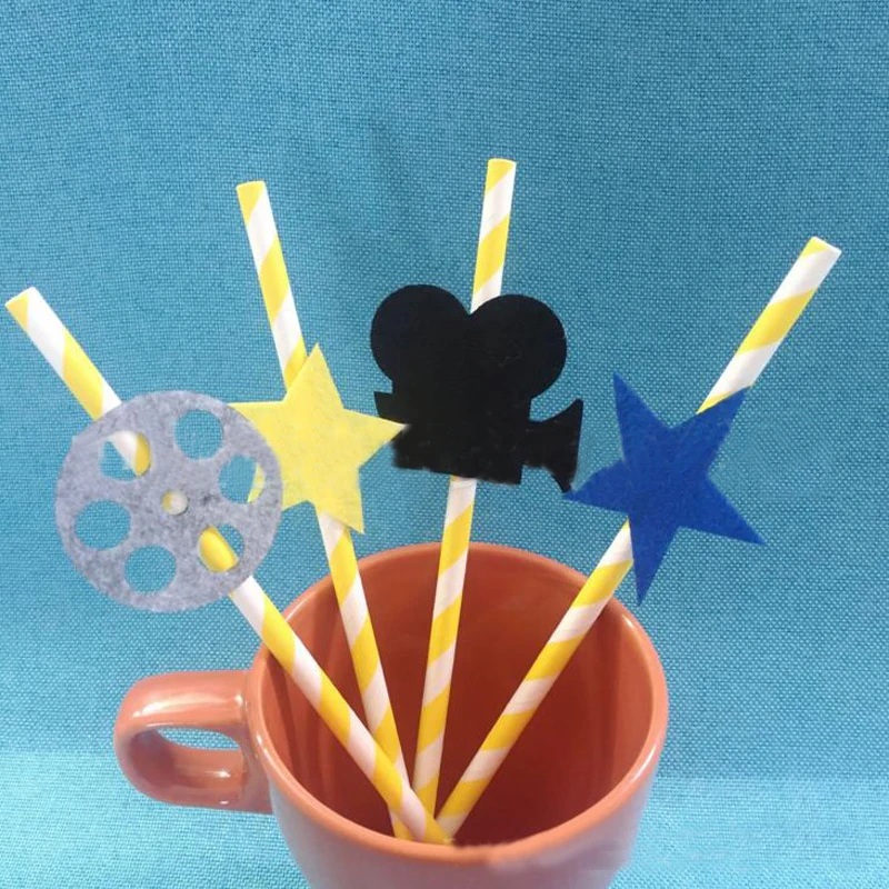 10 Pcs Kawaii Hollywood Movie Party Paper Straws Decoration Supplies Toys for Children Disposable Tableware | Дом и сад