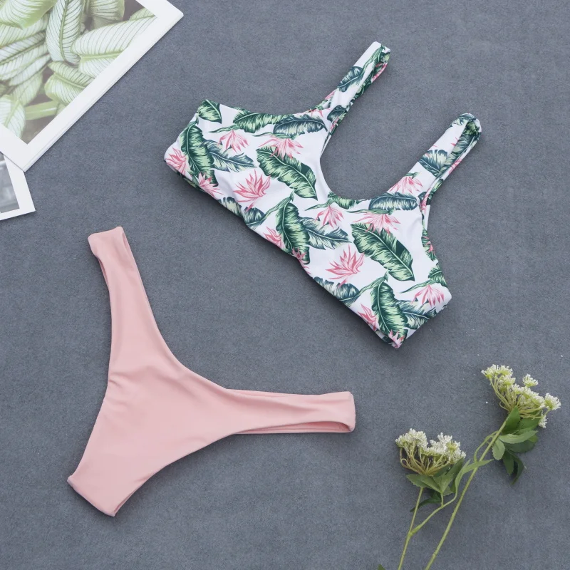 Купальник женский треугольный с широким плечиком и принтом высококачественные