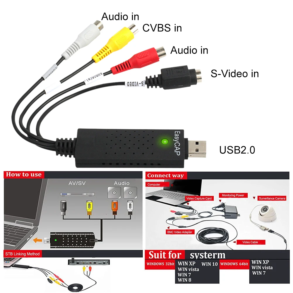 USB2.0 конвертер VHS в DVD захвата видео аудио захвата карты адаптер Scart Rca кабель для Win10 Высокое качество Быстрая