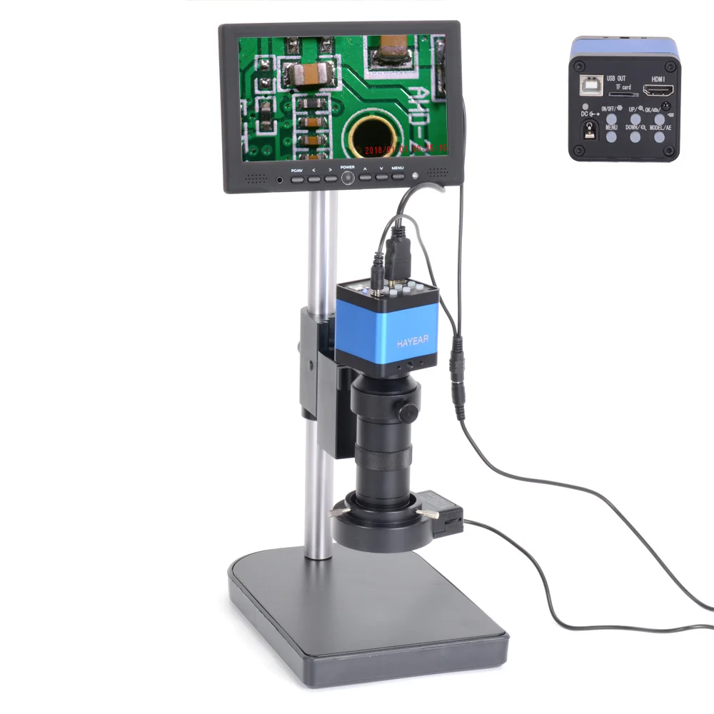 

34MP 60fps HDMI USB Digital Electronic Industrial Microscope Camera 100X Zoom C-mount Lens 7" HDMI LCD Monitor forPCB Soldering