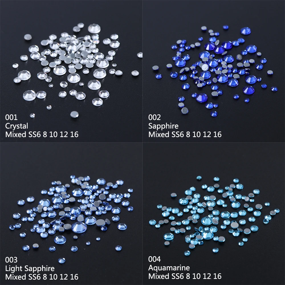 1Box DIY Flatback 3D Nail Art Crystal Glitter Rhinestones Nail Art Decoration Diamond White AB Manicure Mixed SS6-16 Size LA995