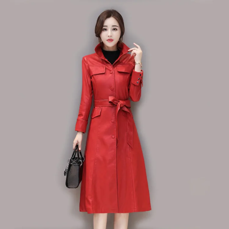 

2021 Women Plus Size M-5XL Women PU Faux Leather Long Jackets 6702