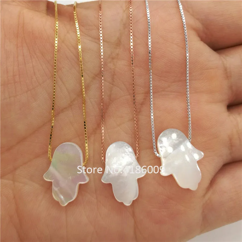 1pc 925 Sterling Silver Natural Shell Hamsa Necklace Mother of Pearl Fatima Hand Pendant Women Jewelry | Украшения и аксессуары