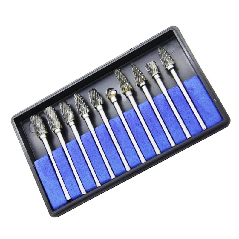 

10PC 3mm Shank Tungsten Carbide Rotary Burrs Set Rotary Tool CNC Milling Cutter Engraving Bits Accessories