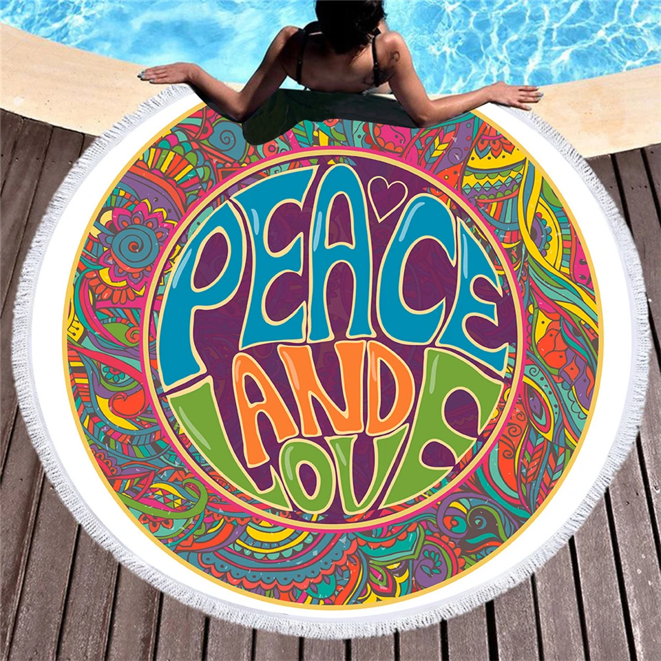 Пляжные полотенца из микрофибры GRIDILANGO Peace Love Car с кисточками Boho для взрослых