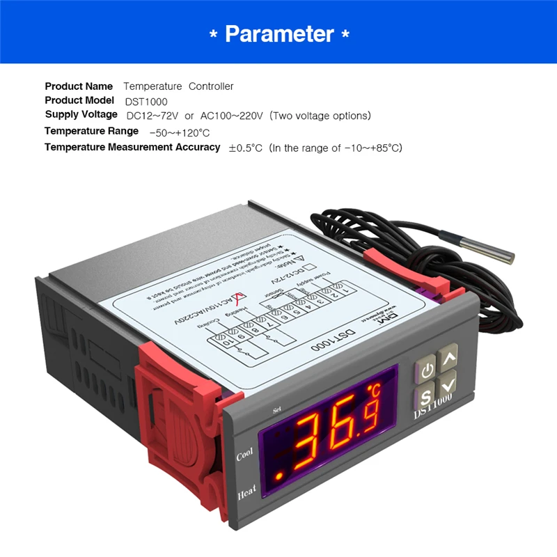 DST1000/1020 цифровой термостат светодиодный дисплей регулятор температуры Датчик DC 12-72 В/AC 110 В 220 В Температурный инкубатор двойной режим