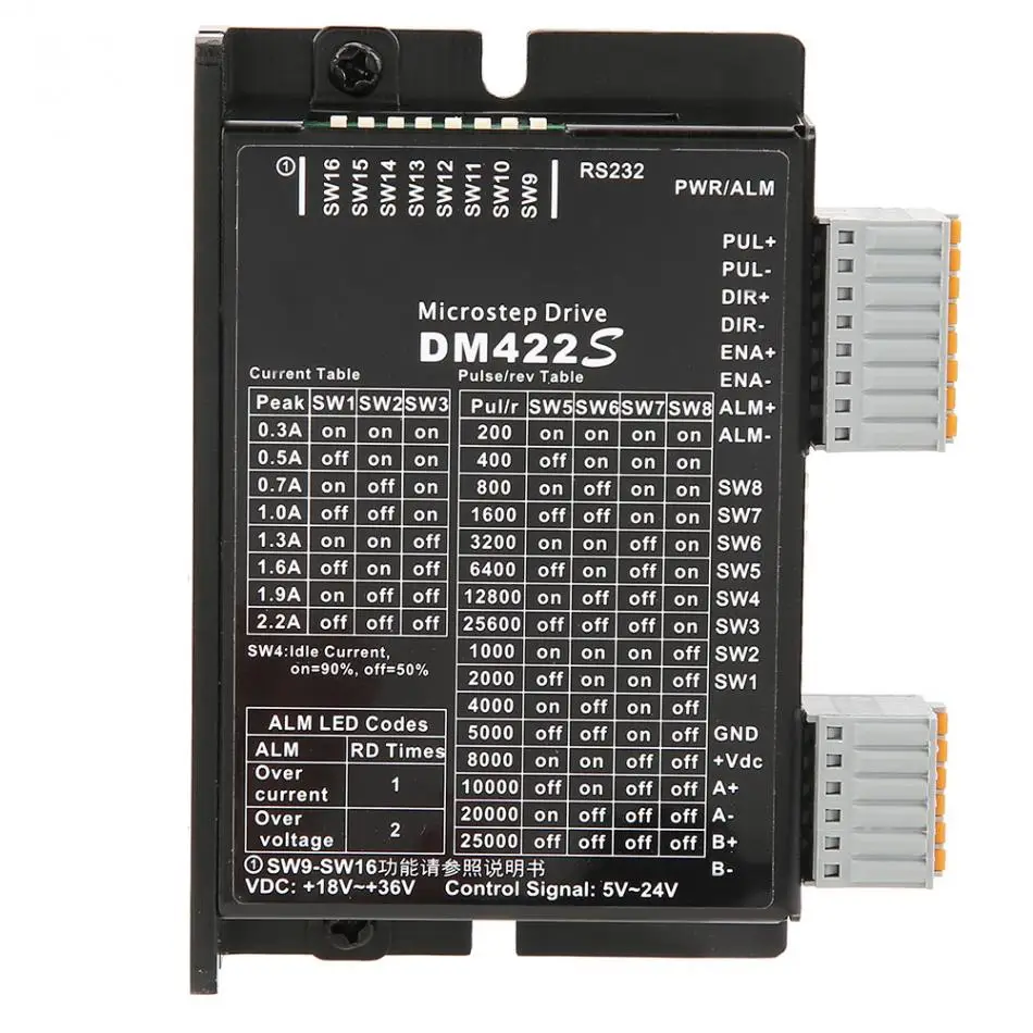 DM422S 2 фазы шагового драйвер для ЧПУ NEMA17 42 18-36VDC