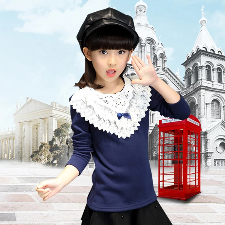 2019 осенние школьные блузки для девочек детская одежда маленьких кружевные