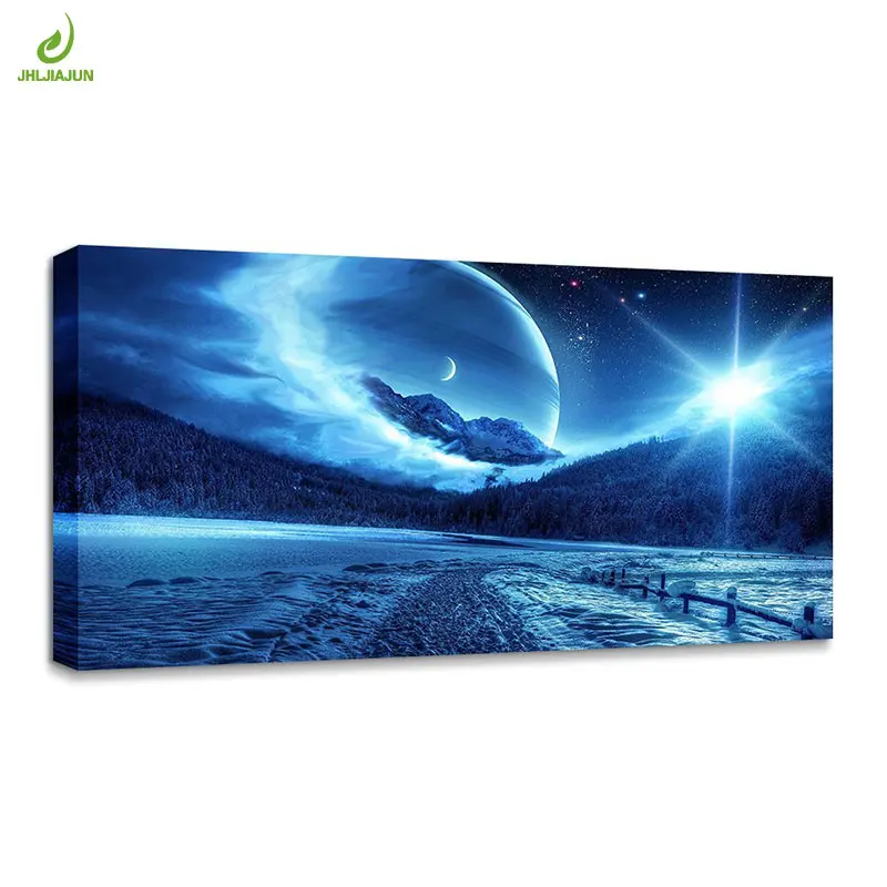 

JHLJIAJUN Canvas Painting Natural Blue Night Star Landscape Prints And Posters Wall Art Pictures For Living Bedroom Home Decor