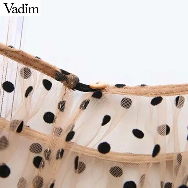 Vadim милый Женский в горошек Блузка фонари рукавом see through из двух частей дизайн