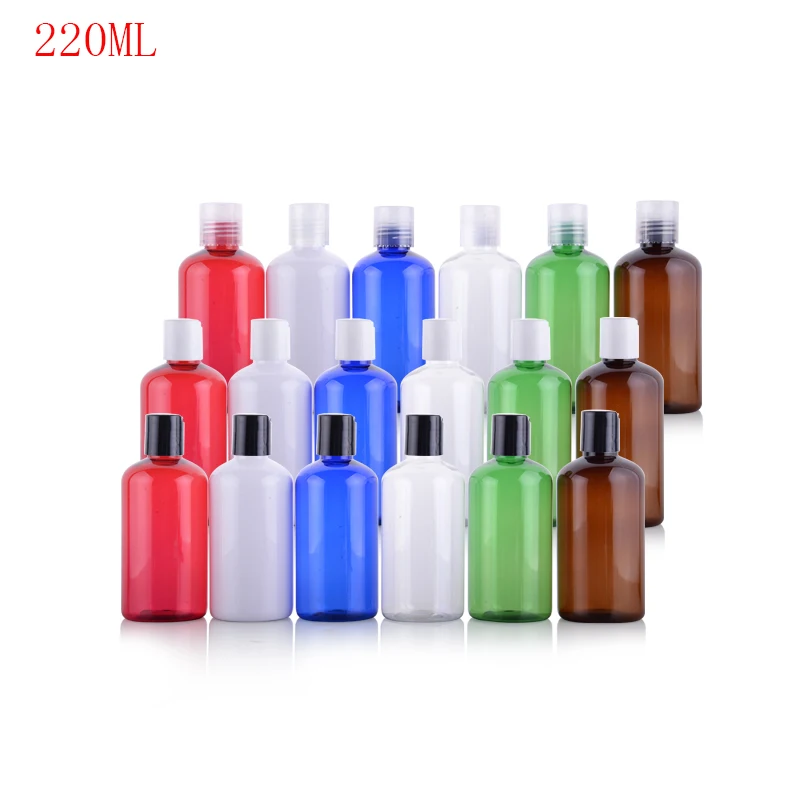 

(30pcs/lot)220ml empty multicolor disc top cosmetic PET lotion bottles 220cc plastic cosmetic packaging bottle