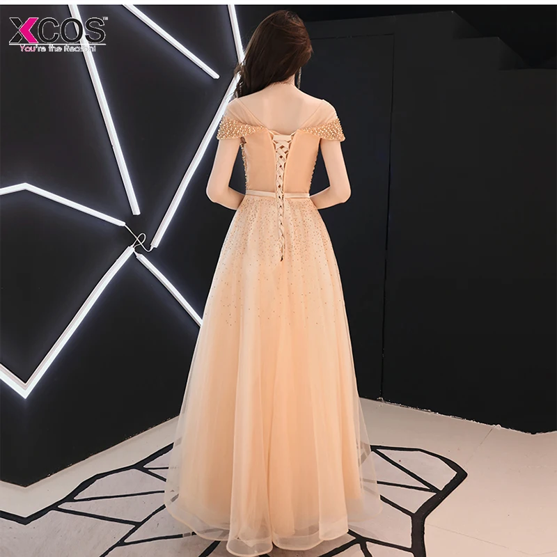 XCOS платье для выпускного вечера бисерный лиф Vestidos de fiesta largos elegantes Gala Линия