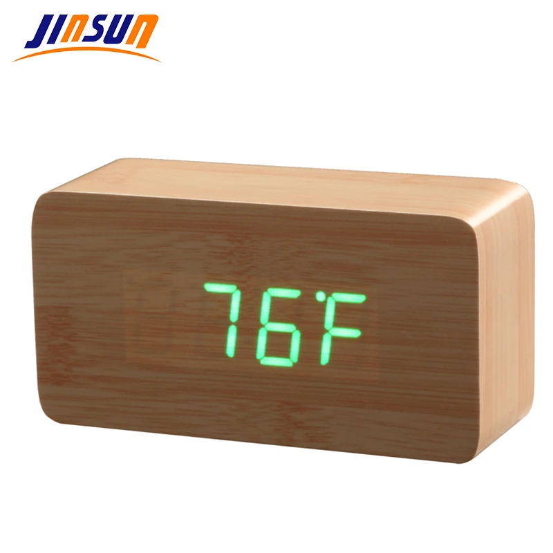 JINSUN лучшие высококлассные часы-будильник термометр деревянные светодиодные