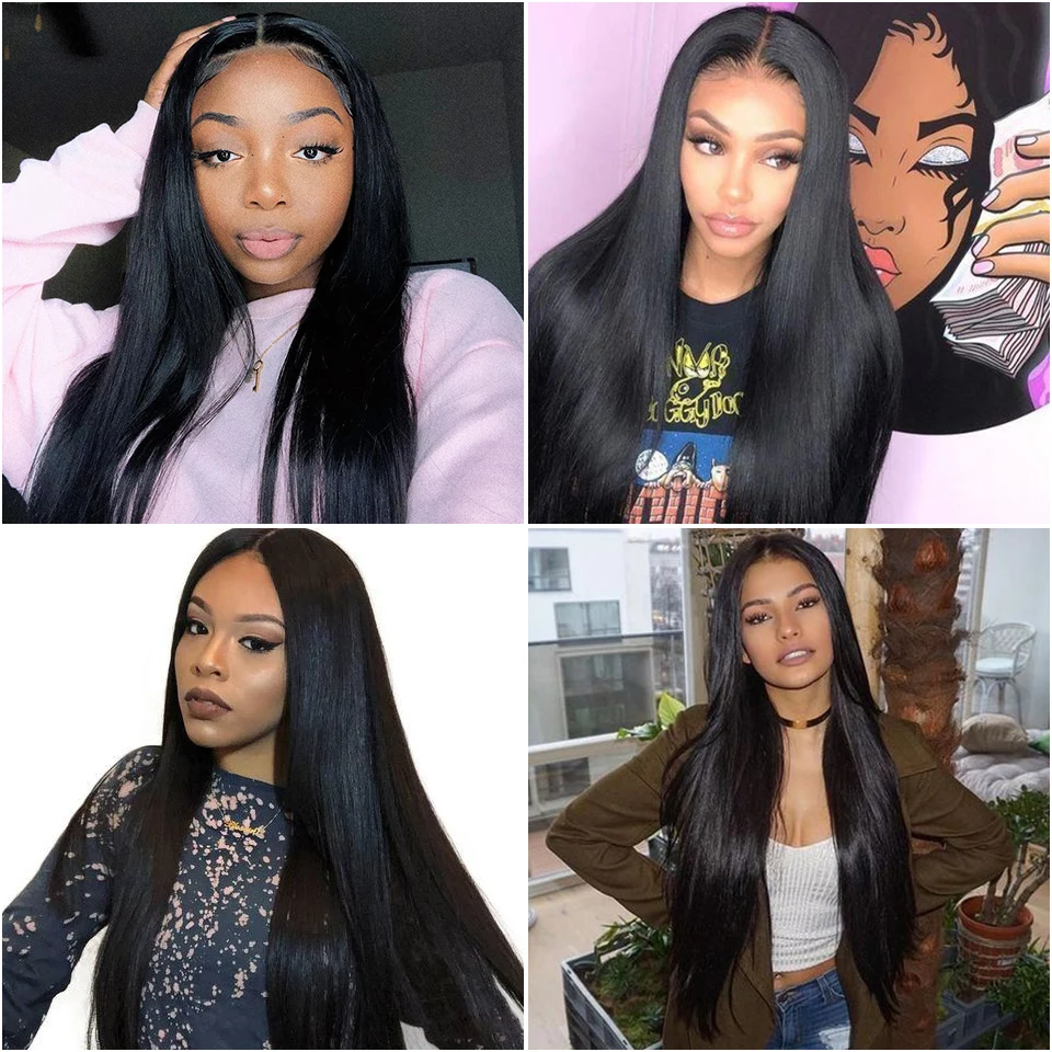 HJ Weave Beauty 300% плотность 5x5 закрытие шнурка парик бразильские прямые натуральные
