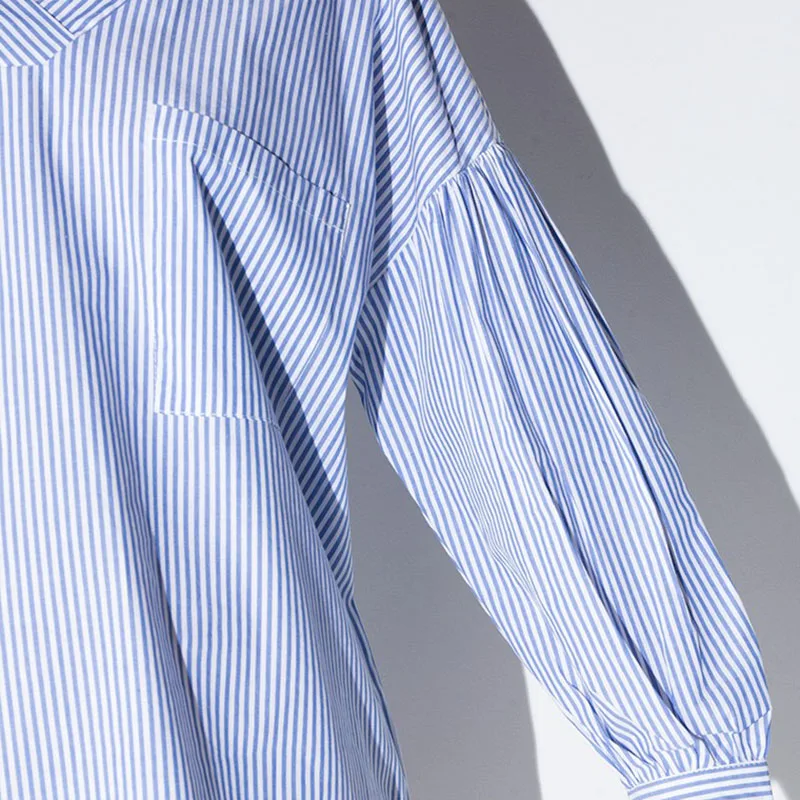 2017 Новый Сладкий Контрастность Синий Белой Полосой Печатные Платья Один Карман