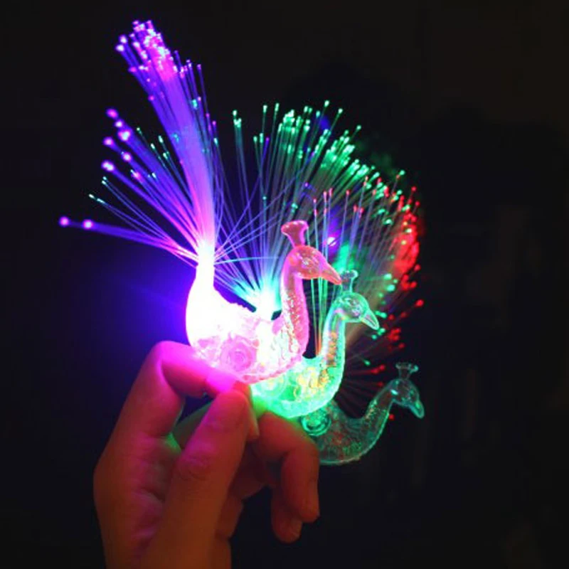 Креативный LED Павлин лампочка на палец Милый Мультфильм красочный свет игрушка