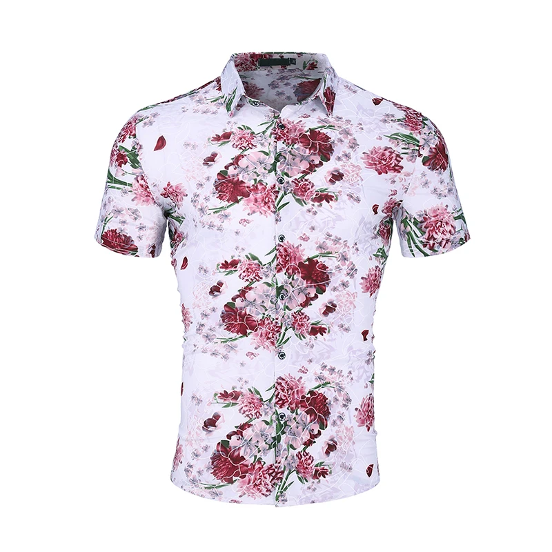 

Hawaiian Shirts Men Floral Print Shirts Vacation Casual Cotton Shirts Plus Size Flexible Slim Shirts Men Comfort Tops Male M-7XL