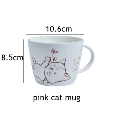 Pink cat mug 1 шт., обеденная тарелка керамическая с рисунком котенка, обеденная посуда, кружка для питья, милая кошка, десертная тарелка, послеобеденный чайный набор, 8 дюймов/450 мл - Цвет: Pink cat mug