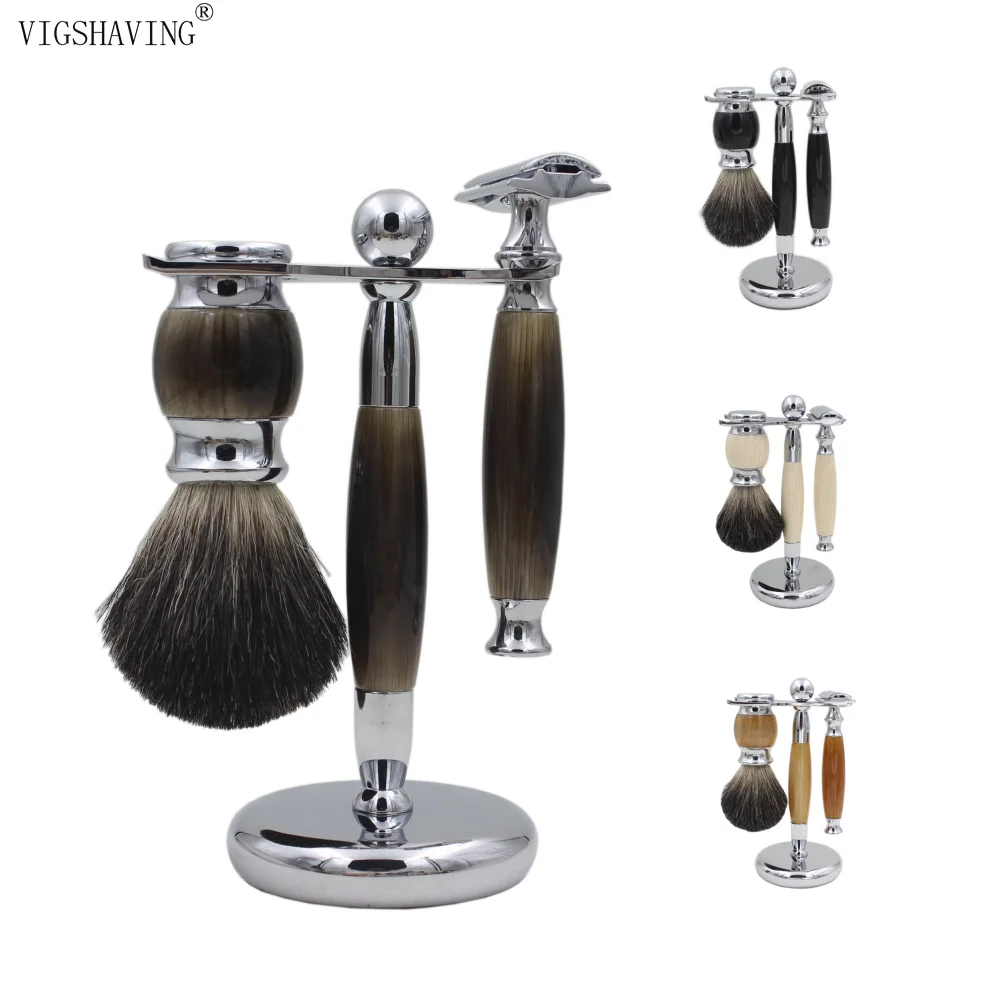 VIGSHAVING смола/металлическая ручка чистый барсук волос щетка для бритья Роскошные Барсук Мужская Безопасная бритва Набор для бритья/наборы