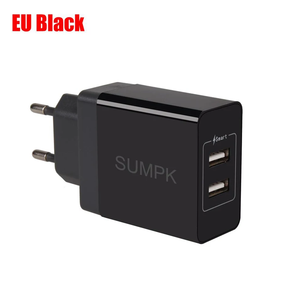 SUMPK usb зарядное устройство адаптер 5V4. 8A быстрое зарядное устройство для сотового телефона 2 порта универсальное портативное зарядное устройство для iPhone 8 7 телефон samsung Xiaomi - Тип штекера: EU Black