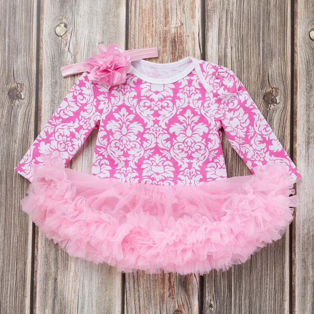 2019 new Baby Newborn Pink Dress Girls Rompers Long Sleeve Cotton Ruffle Jumpsuit Girl Clothes 2pcs set | Детская одежда и обувь