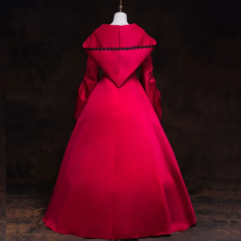 

Halloween Retro Red and Black Royal Court Period Long Dresses Medieval Marie Antoinette Hooded Party Dress Ball Gowns Costumes