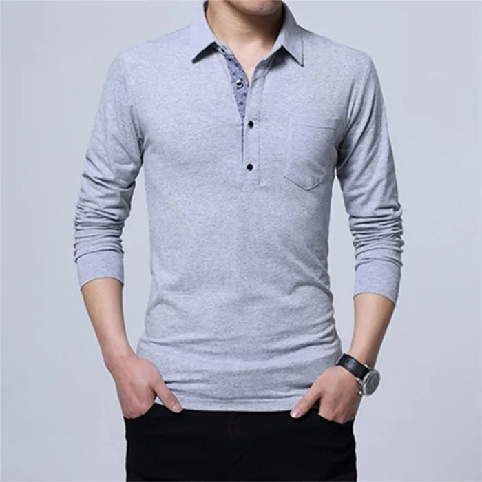 Серый ARCSINX, Мужская рубашка поло размера плюс, 5XL, 4XL, 3XL, поло с длинным рукавом, мужские хлопковые рубашки поло, весна, осень, зима, Повседневная футболка - Цвет: Серый