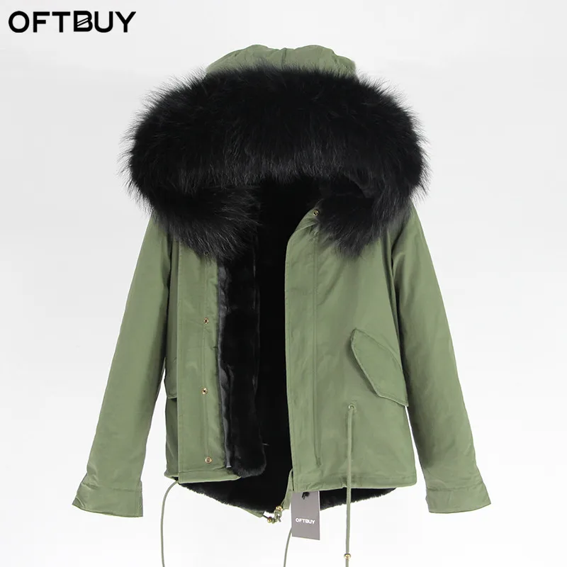 3 Бренд OFTBUY,, хаки, зеленый, зимняя куртка, пальто, женская парка, пальто с натуральным мехом, натуральный большой енотовый меховой воротник, теплая, толстая, мягкая подкладка - Цвет: 3