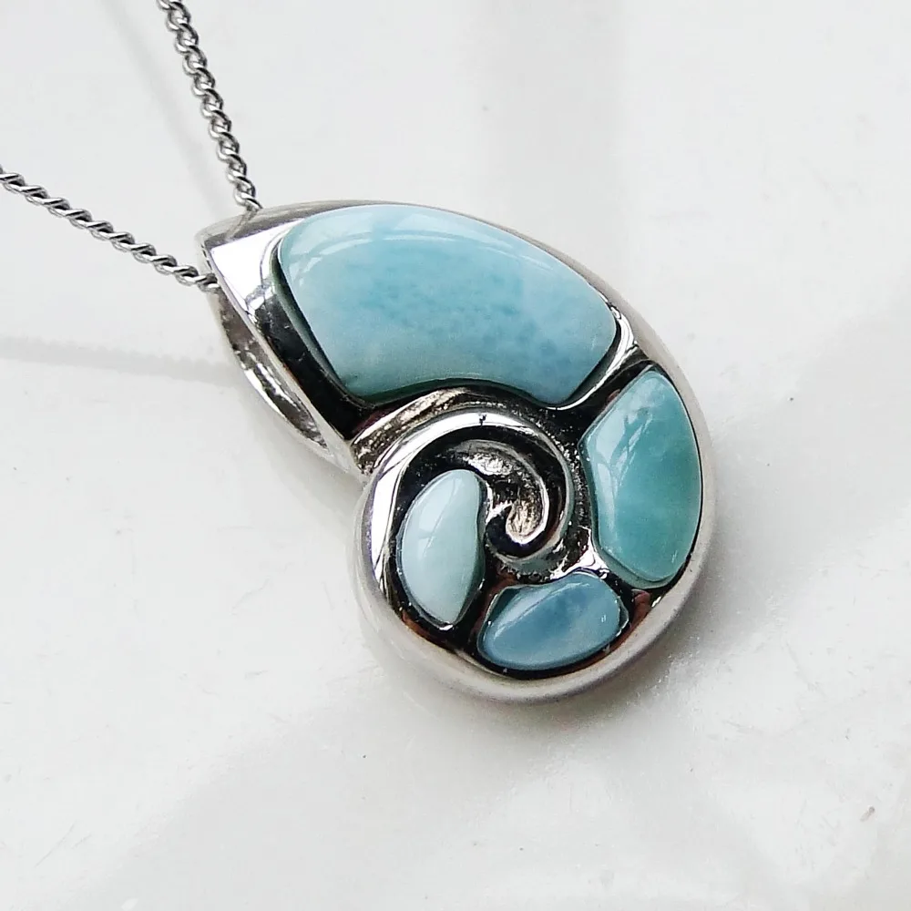 Настоящий натуральный Larimar 925 пробы серебряный милый кулон ракушка настоящий Чарм, подвеска из камня для женщин подарок без цепи
