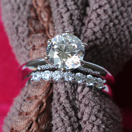 Романтические 2.7Ct Синтетические Кольца бриллианты 925 Серебро Белое золото цвет кольцо для женщин Свадебные наборы романтические драгоценности