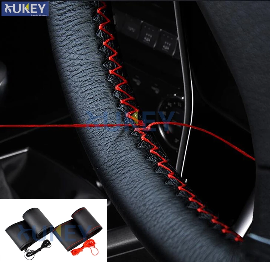 

DIY Steering Wheel Covers Soft Leather Braid On Steering-Wheel Car Auto With Needle And Thread Interior Styling Accessories