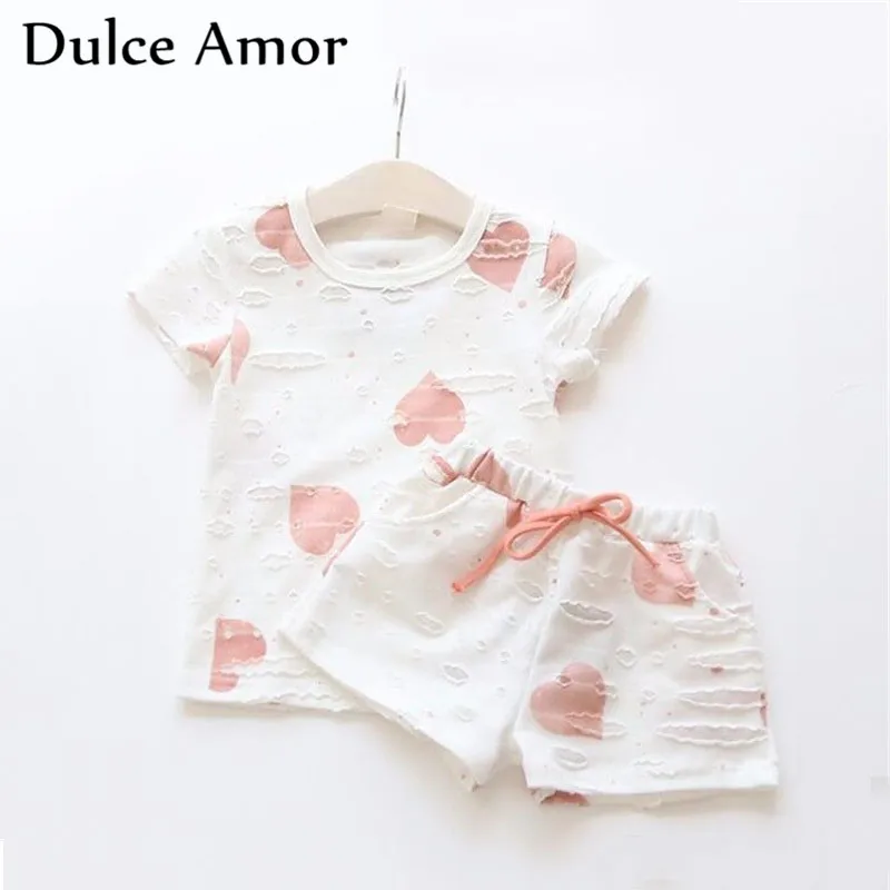 

Dulce Amor 2 PCS/set Casual Summer Kids Clothing Baby Girl Boy Clothes Sets Print Heart Short Sleeve T-shirt Tops+ Shorts Suits