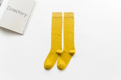 yellow 4 шт. = 2 пары Хлопковые женские гольфы осень зима женские студенческие повседневные милые свободные длинные чулки Прямая - Цвет: yellow