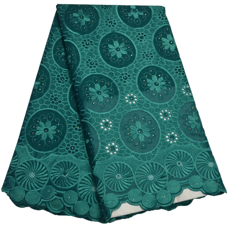 

(5 ярдов/шт) Высококачественная Бирюзовая зеленая Африканская Хлопковая кружевная ткань, вышитая швейцарская вуаль, кружевная ткань для пра...