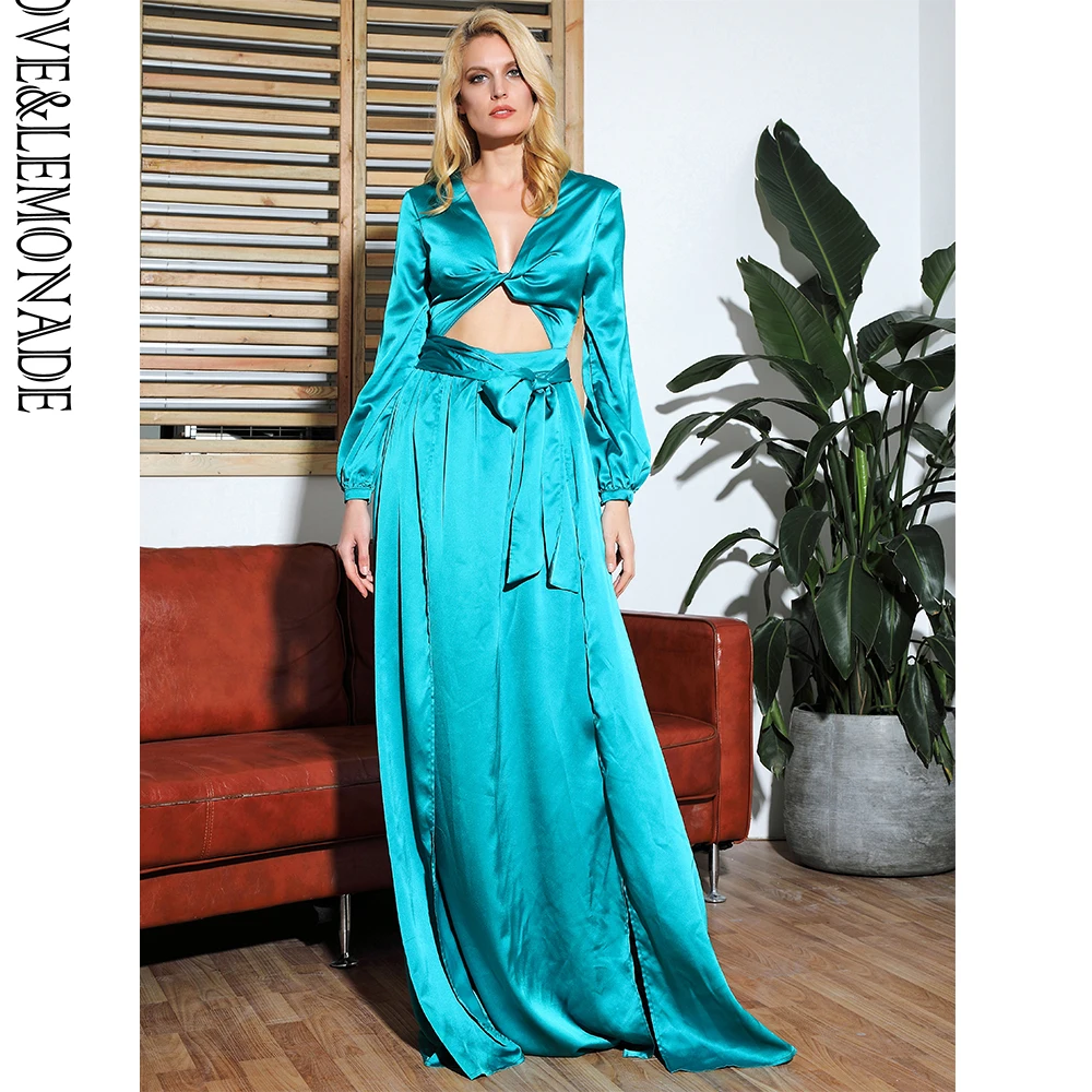 Женское открытое пляжное платье LOVE &amp LEMONADE зеленое макси с глубоким V-образным