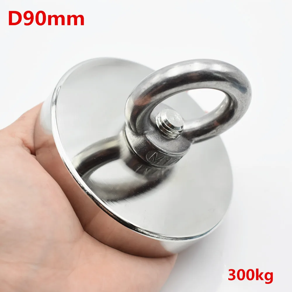 Мощный круглый неодимовый магнит D90mm рыболовный с крюком 300 кг держатель для