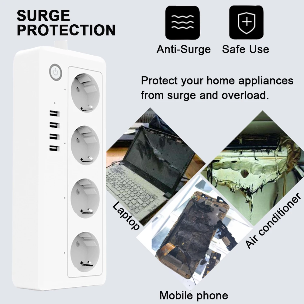 Умная штепсельная розетка с таймером 4 выхода защита от перенапряжения работает