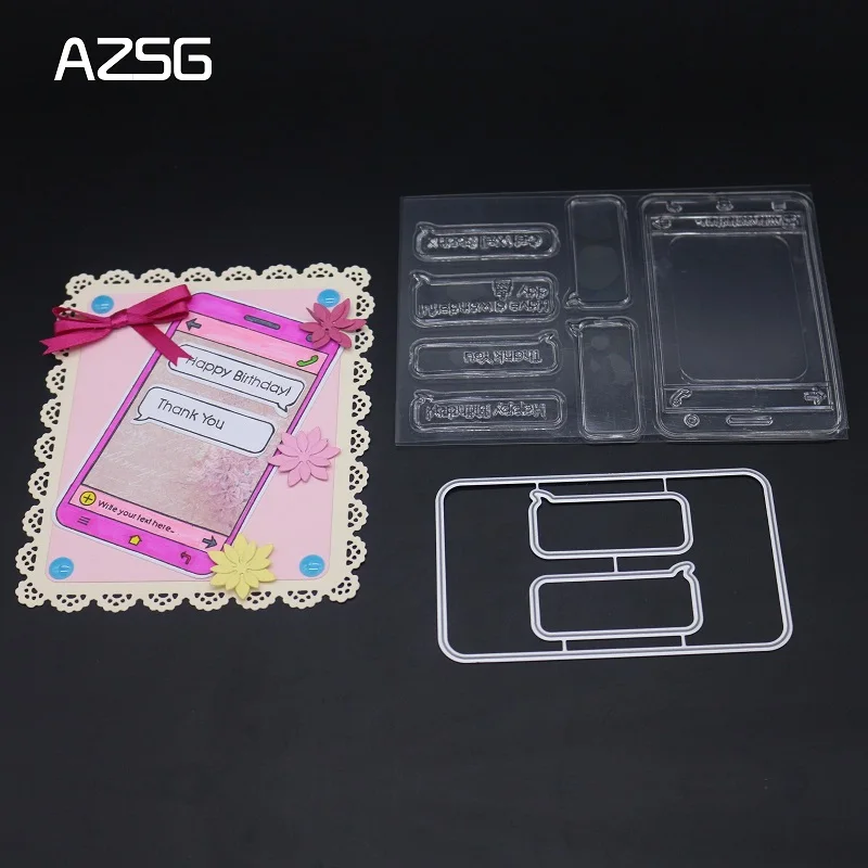 AZSG Mobile phone message Clear Stamps Cutting Dies Set for DIY Scrapbooking/photo Album Decorative Craft Stamp Chapte | Дом и сад