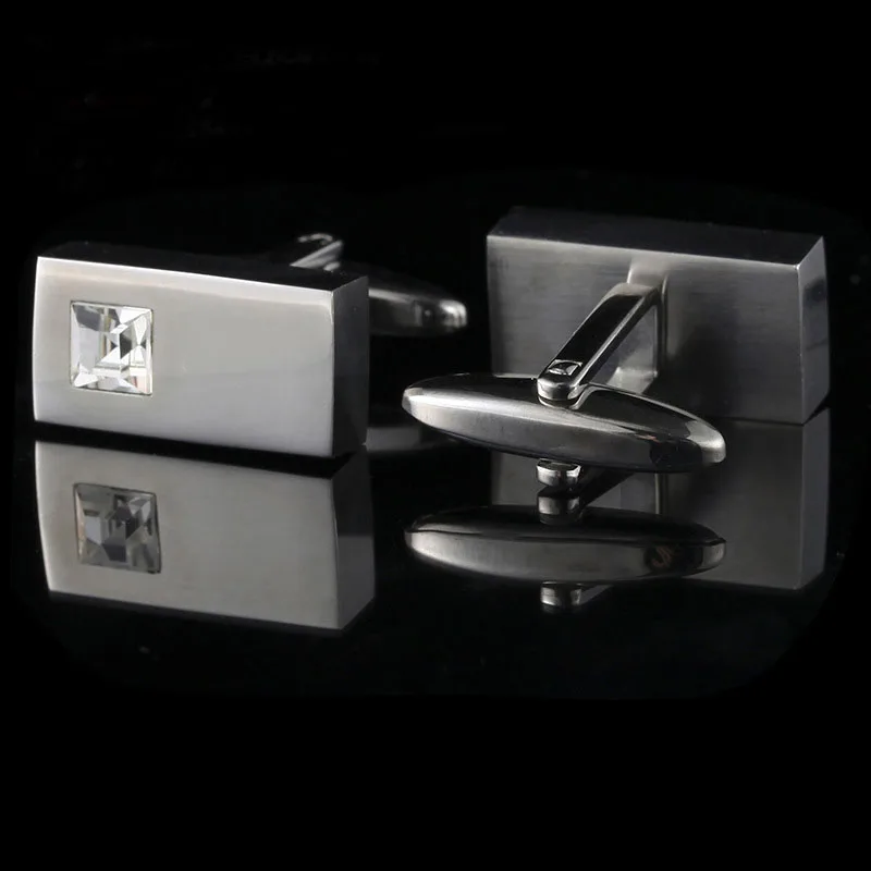 1 Pair of Silver Tone Rhinestone Rectangle Cuff links Mens Cufflinks #93879 | Украшения и аксессуары