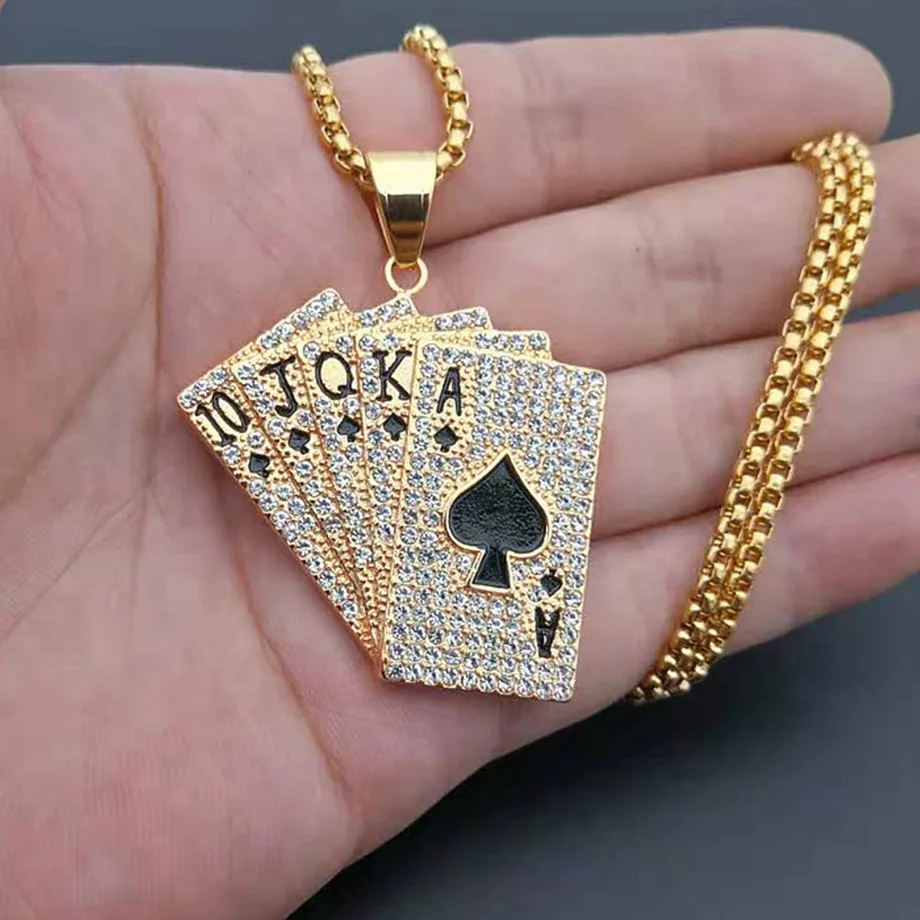 Подвеска в виде игральных карт Hiphop Мужская с цепочкой из нержавеющей стали