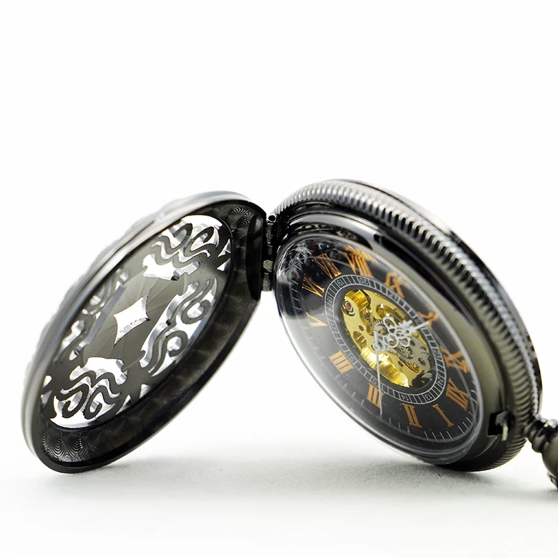 Traditional Chinese Chinese Knotting Mechanical Pocket Watch Black Retro Steampunk Chain Necklace Pendant Accessories Clock Gift