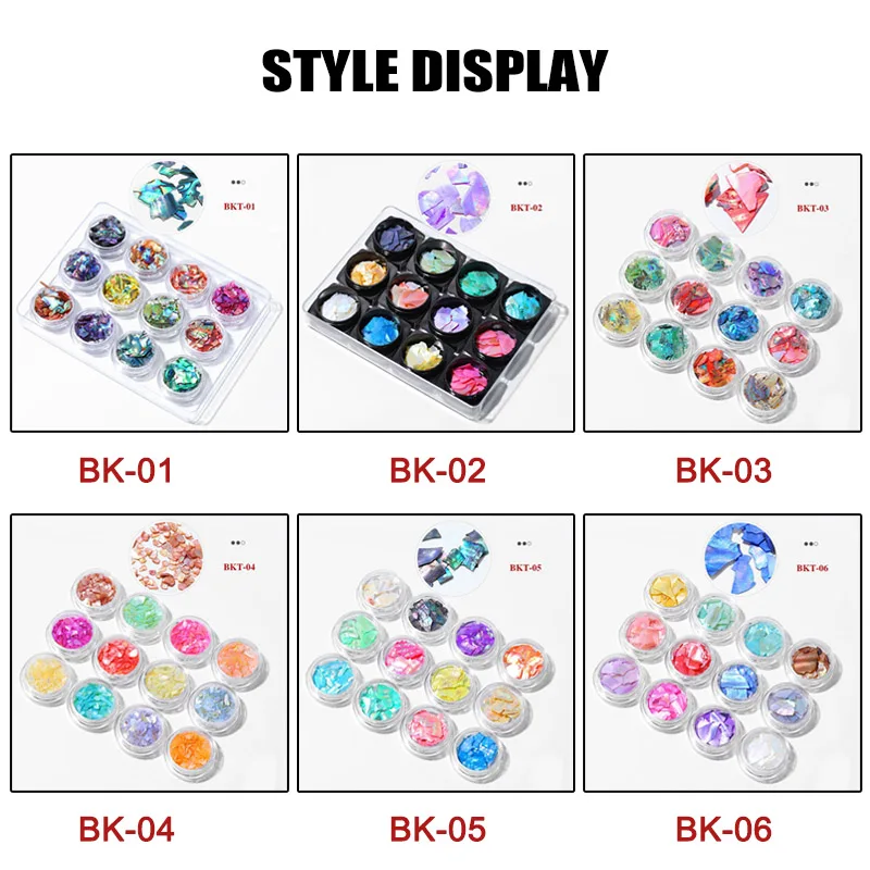 12 Boxes/Set Colorful Pearl Light Crushed Seashell Slices Particle Shell Manicure Set FM88 | Красота и здоровье