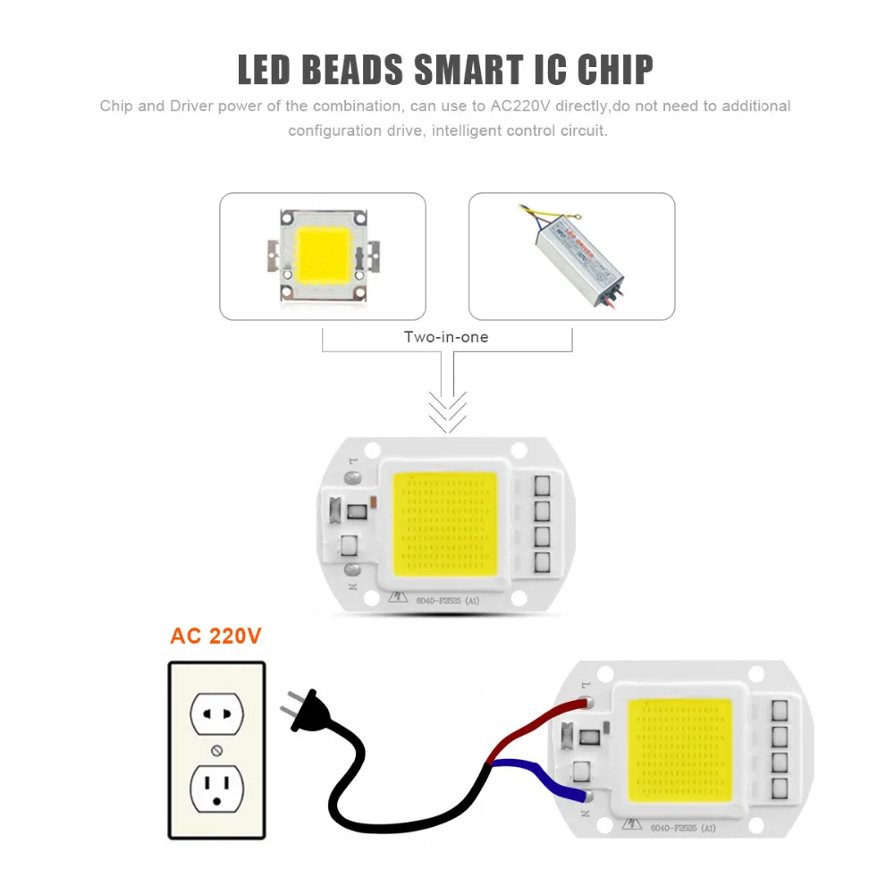 Высокая мощность 220 В COB светодиодные лампы Чип 3 Вт 5 7 9 20 30 50 Smart IC без драйвера LED