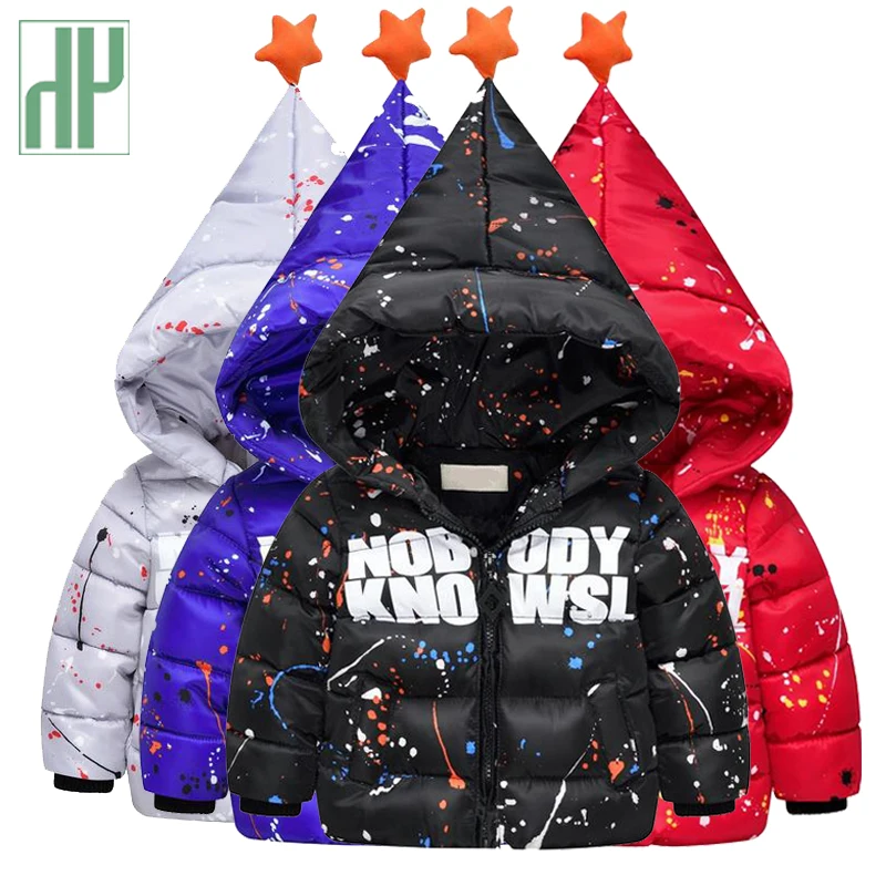 Детские зимние куртки с модным принтом граффити вниз куртка для девочки толстые