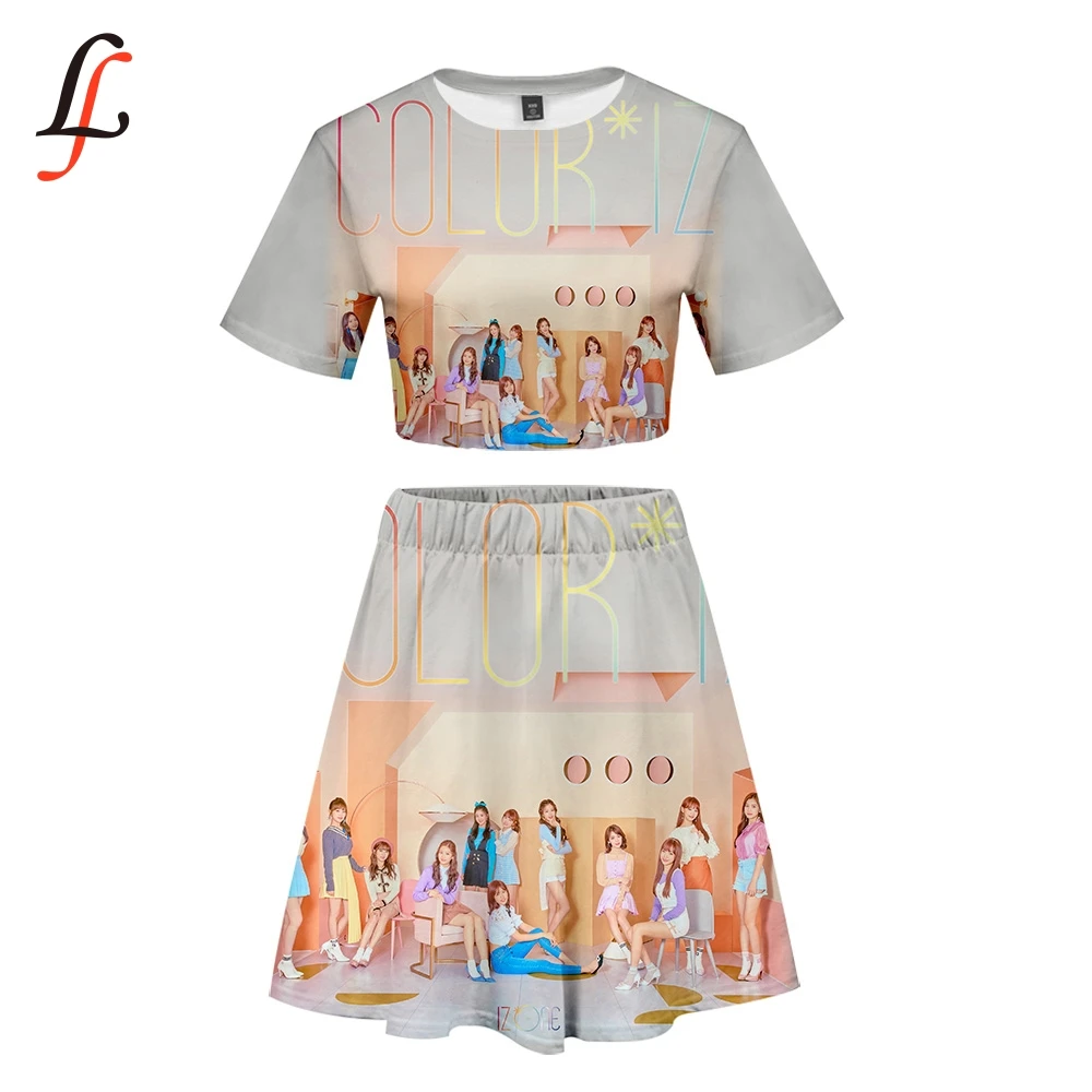 Izone 3D Харадзюку Kpop Modis сексуальный комплект короткая юбка костюм футболка с
