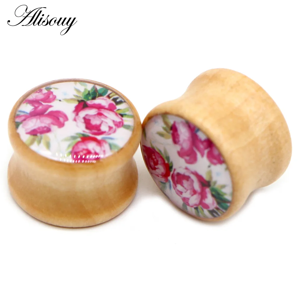 878a peony flower Alisouy 2 шт деревянные беруши телесные тоннели цветок череп измерительные приборы 8-20 мм ушной трагус расширитель Природа Дерево пирсинг ювелирные изделия - Окраска металла: 878a peony flower