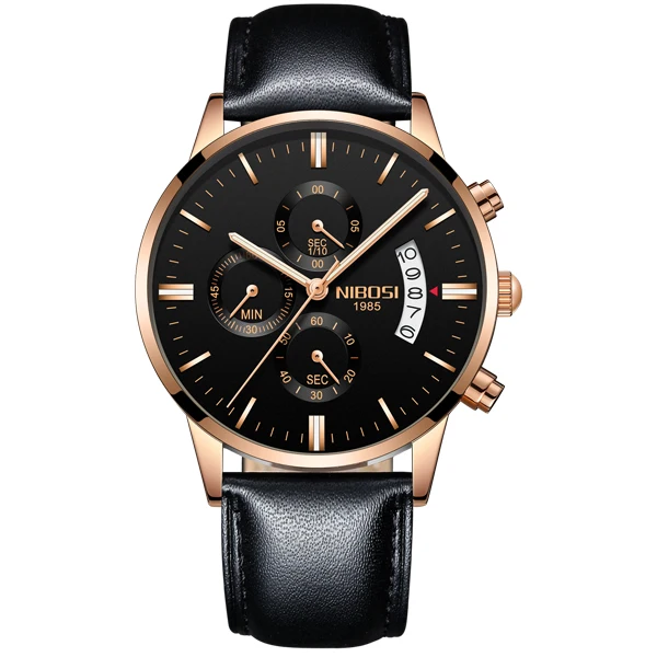 Rose gold black l Relogio Masculino Esportivo NIBOSI мужские часы модные с кожаным ремешком и сеткой из нержавеющей стали военные спортивные часы Saat - Цвет: Rose gold black l