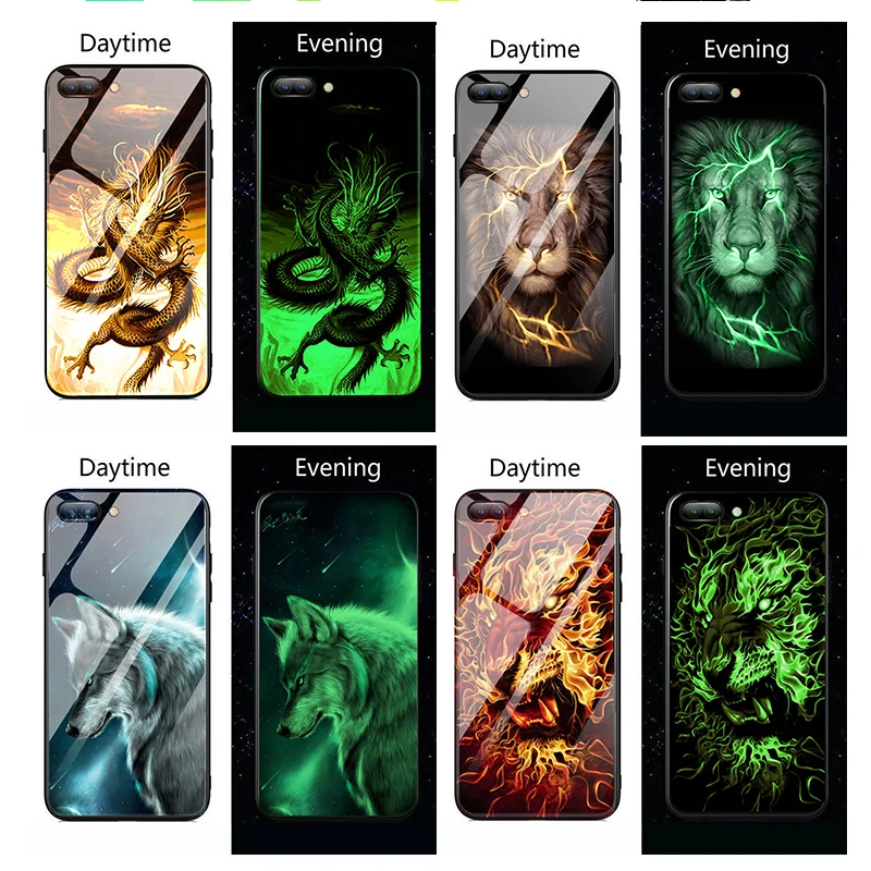 Светящийся стеклянный чехол с Львом драконом Тигром для huawei P30 P20 pro Lite mate 30 20
