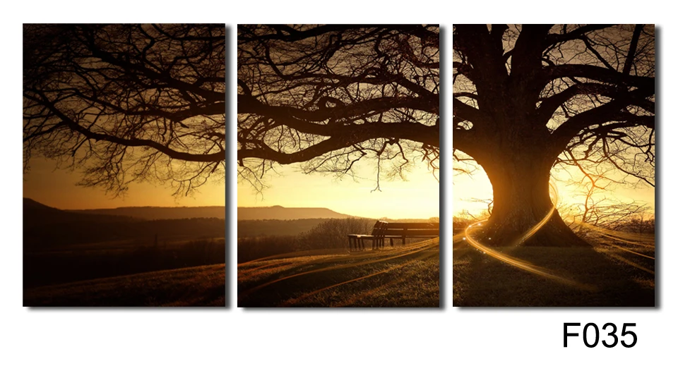 3 Панели Современная картина с принтом дерева Куадрос Закат Холст Картина маслом