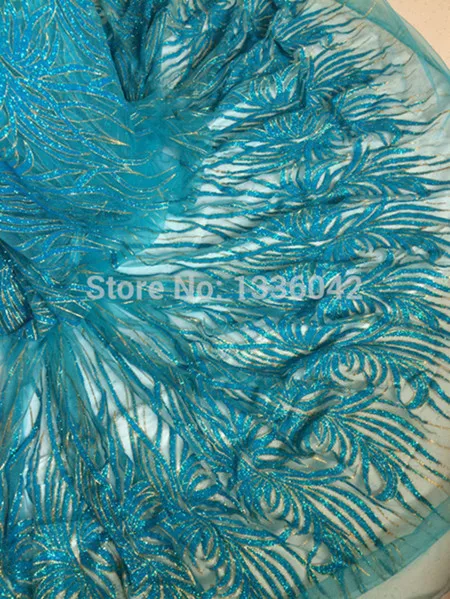 Великолепная ярко синяя блестящая французская сетчатая кружевная ткань